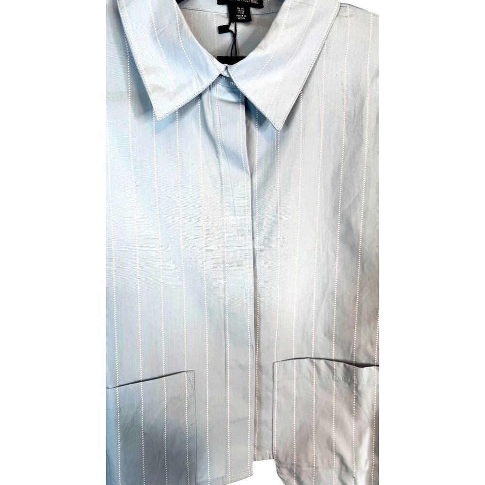 NWT PrettyLittleThing Size 10 Poplin Blue Pinstripe Pocket Detail Cropped Shirt - Picture 4 of 13